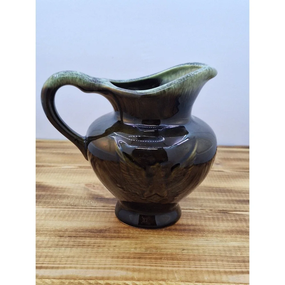 Hull Pottery USA Imperial Eagle Green Drip Glaze Pitcher F-91 1970s Bicentennial